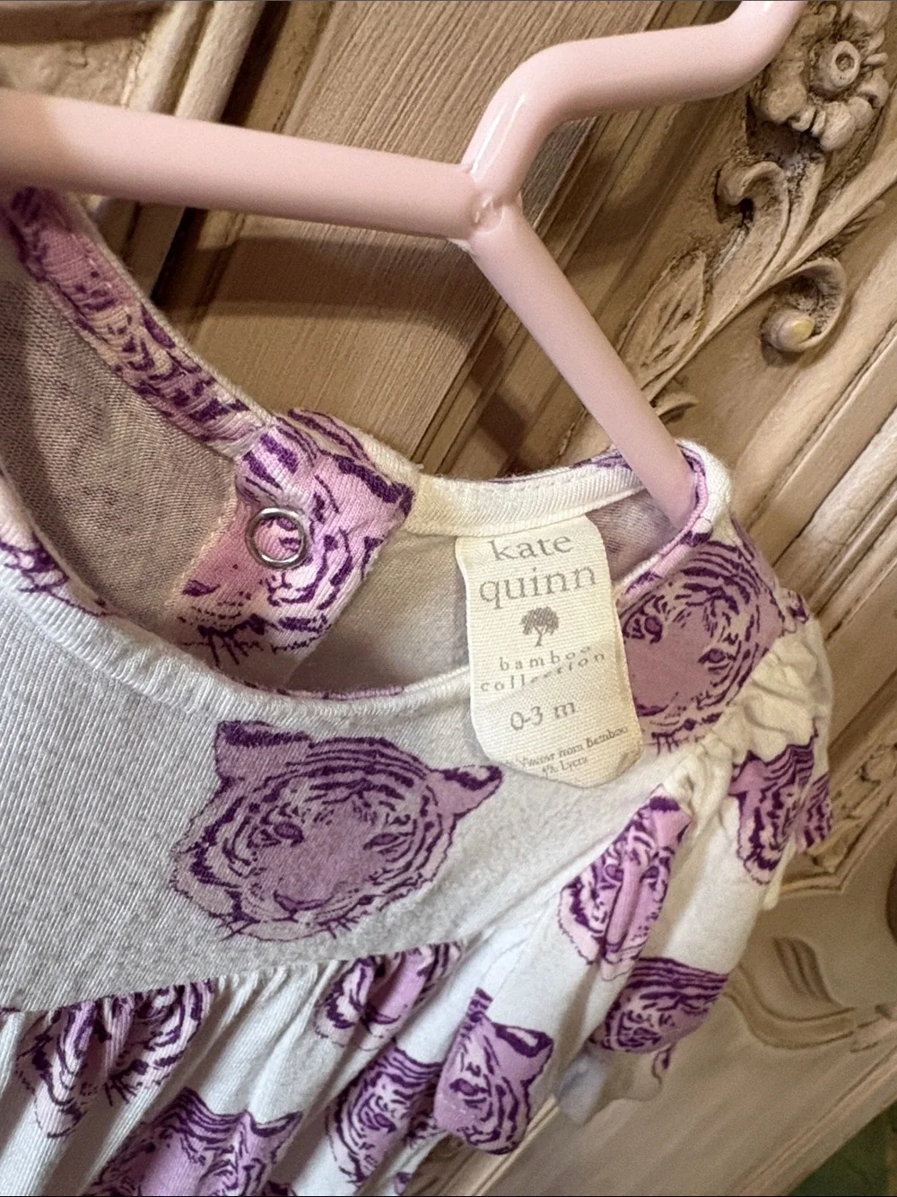 kate quinn Cream One-Piece Footie with Purple Tiger Faces